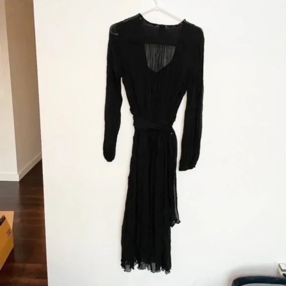 Vintage Women's Olsen Europe Sheer Long Sleeve Black Wrap Dress - Picture 2 of 6